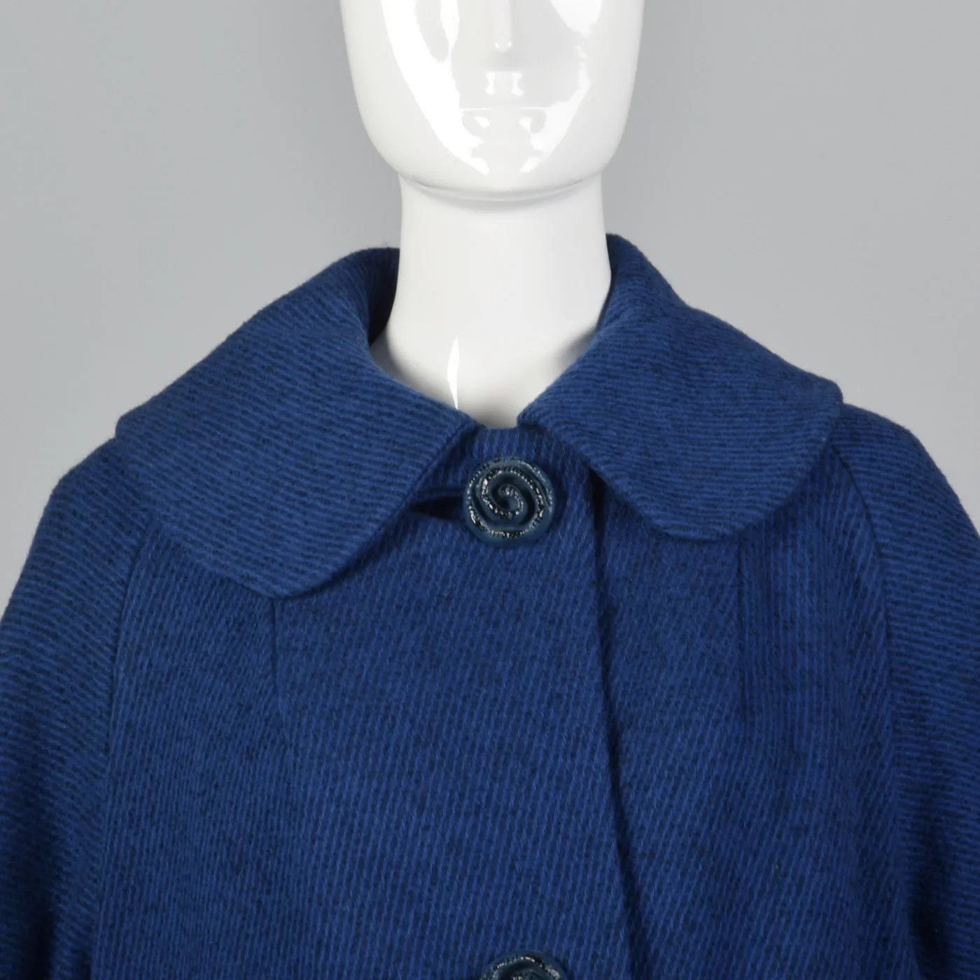 1950s Blue Tweed Coat with Decorative Floral Buttons