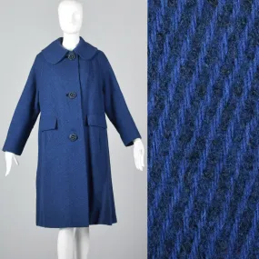 1950s Blue Tweed Coat with Decorative Floral Buttons