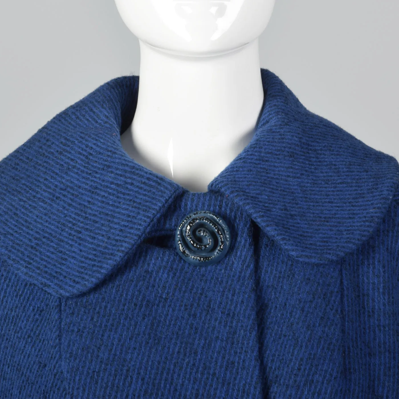 1950s Blue Tweed Coat with Decorative Floral Buttons