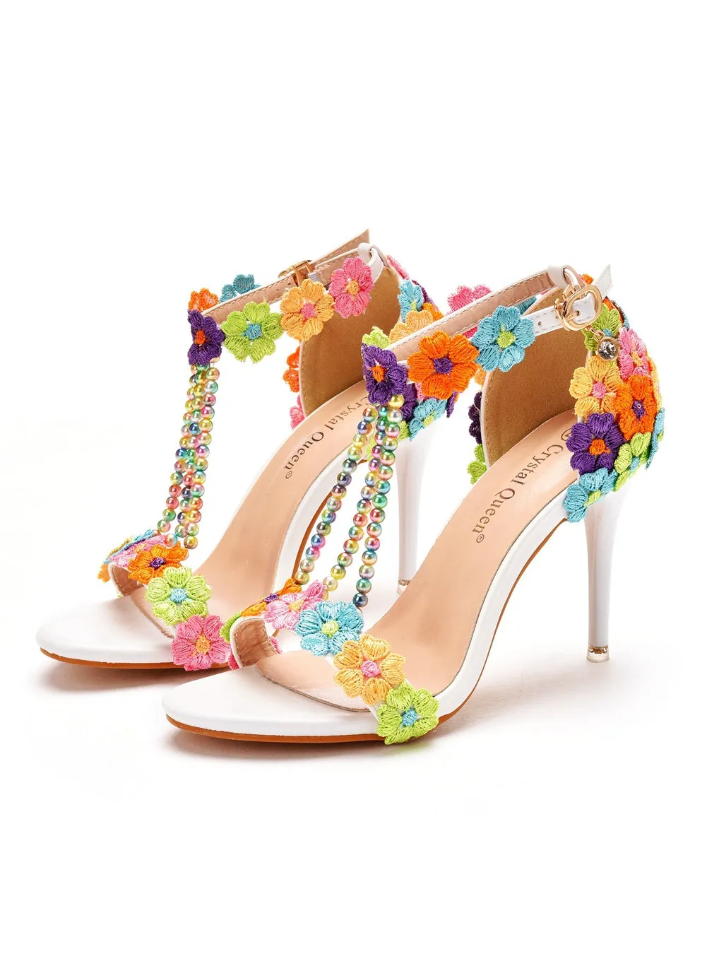 9 cm Buckle Colorful Lace High Heels Sandals