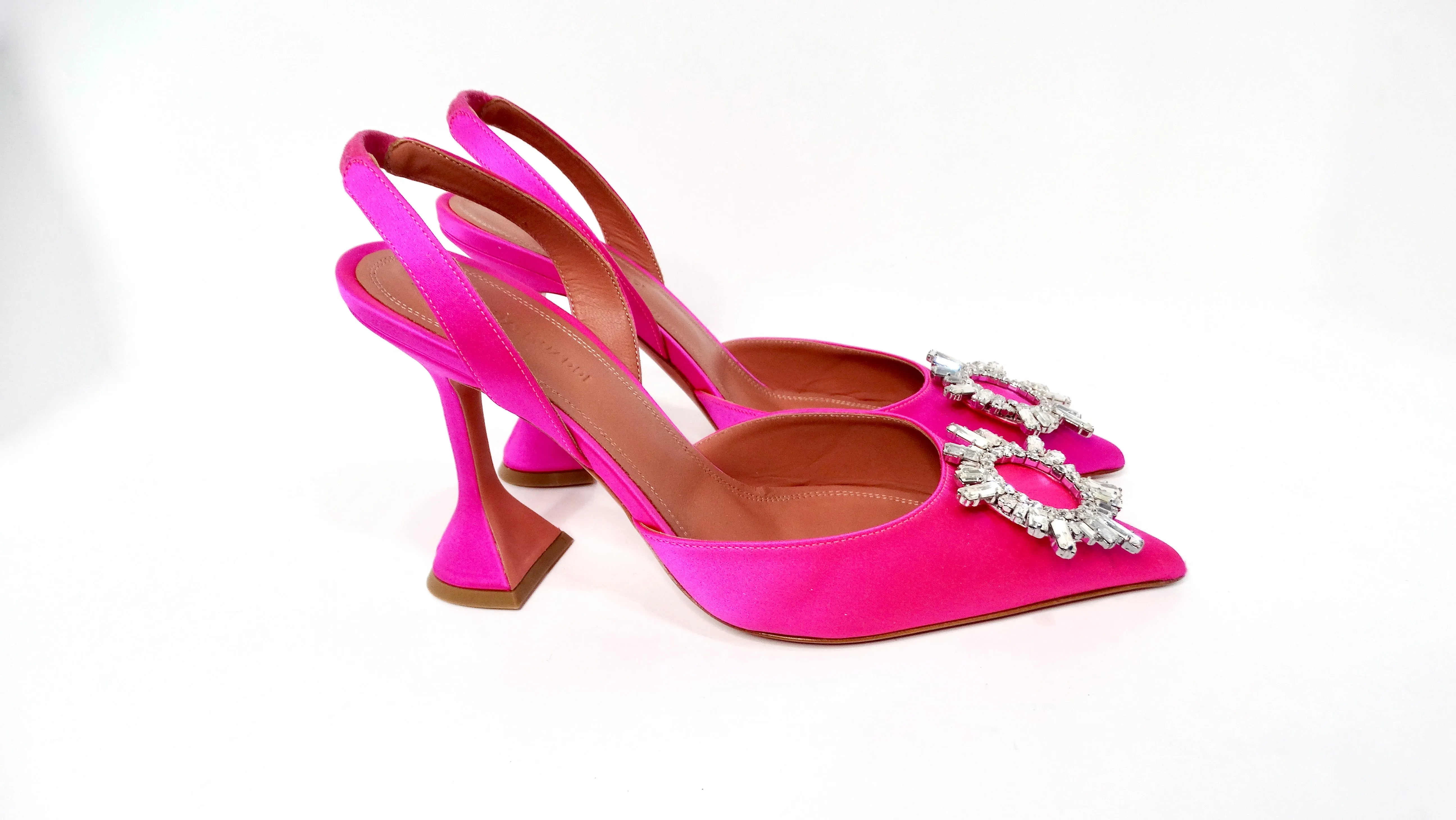 Amina Muaddi Begum Hot Pink Satin Slingback Pumps