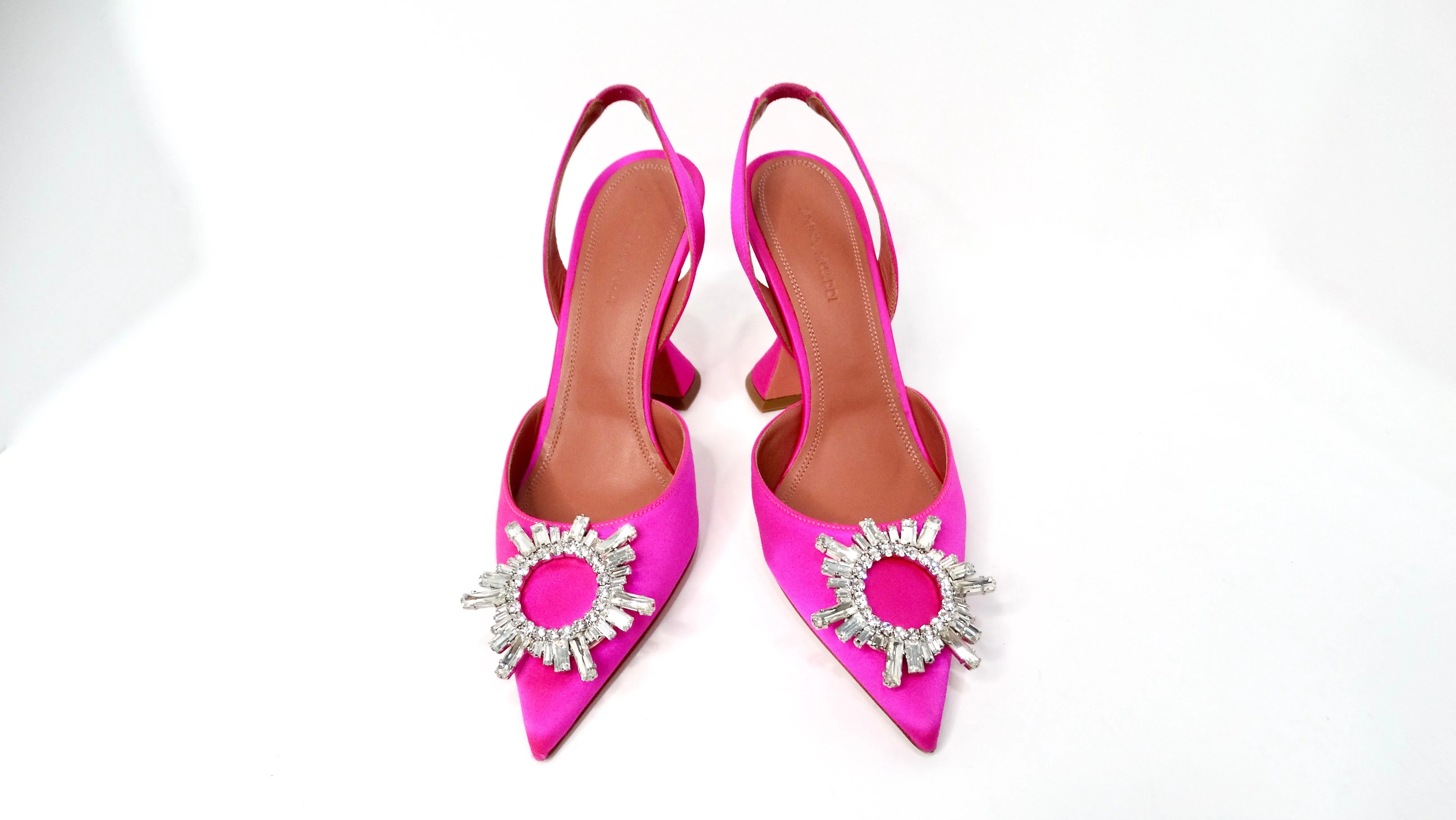 Amina Muaddi Begum Hot Pink Satin Slingback Pumps