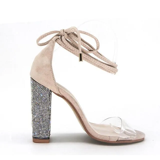 Ankle Strap Fashion Women's Square Heels - Beige,Gold