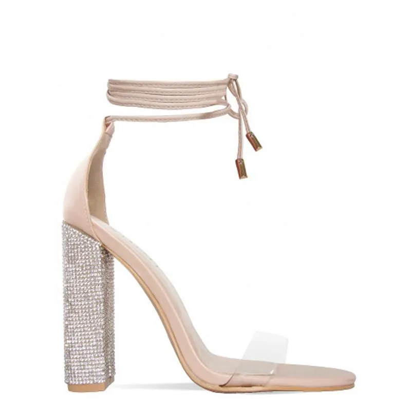 Ankle Strap Fashion Women's Square Heels - Beige,Gold