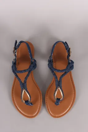 Bamboo Denim Braided T-Strap Sandal