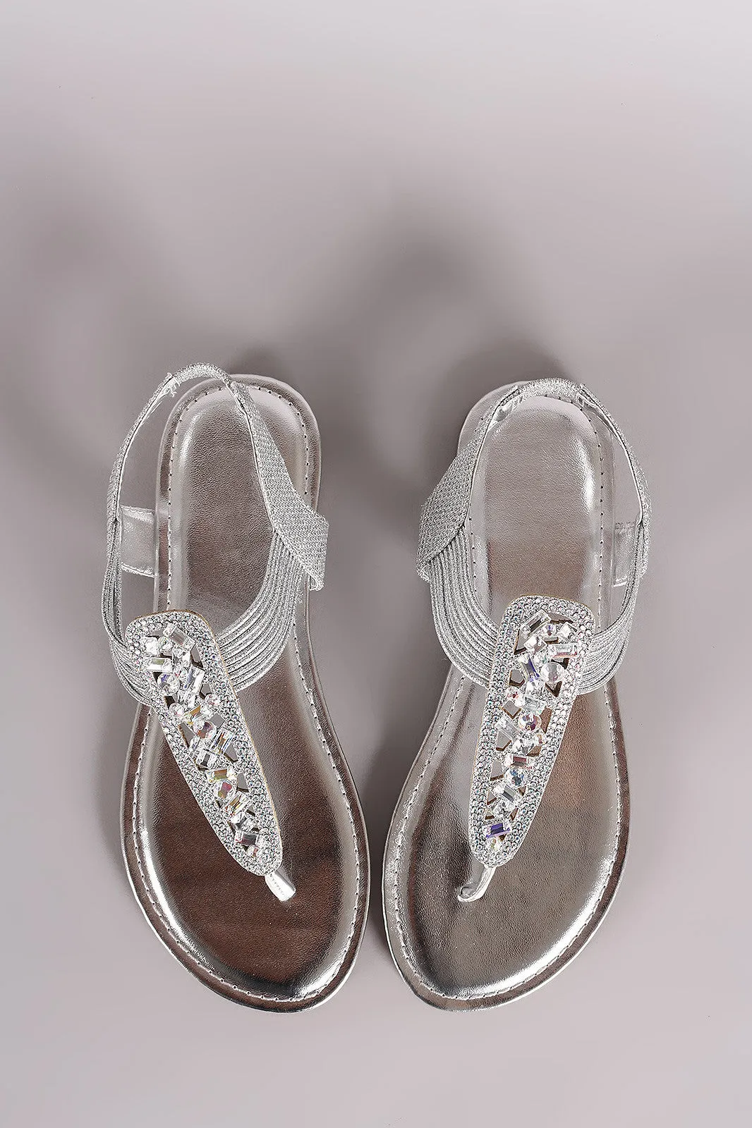 Bamboo Glitter Rhinestone T-Strap Flat Sandal