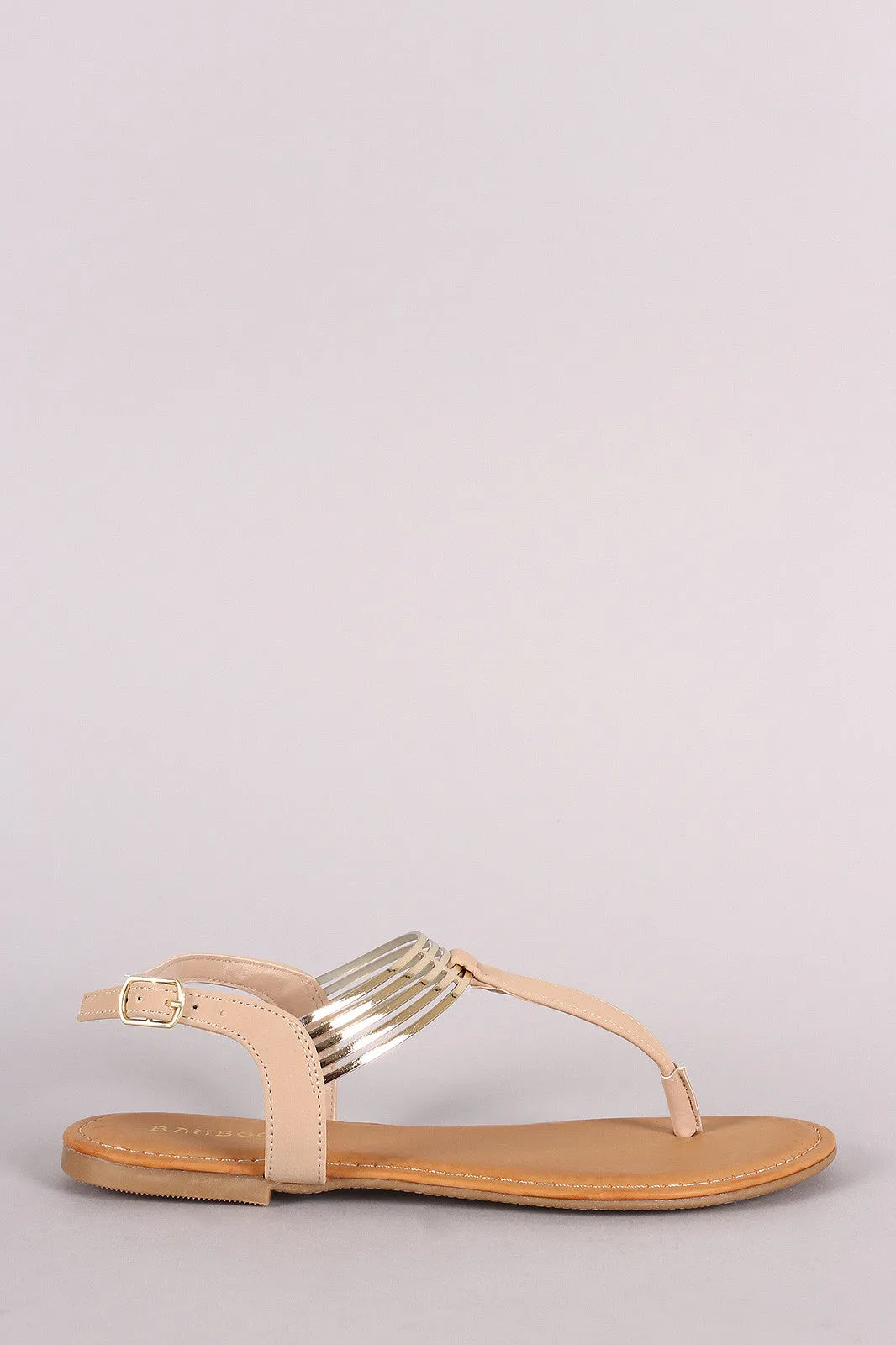 Bamboo T Strap Cuff Flat Sandal