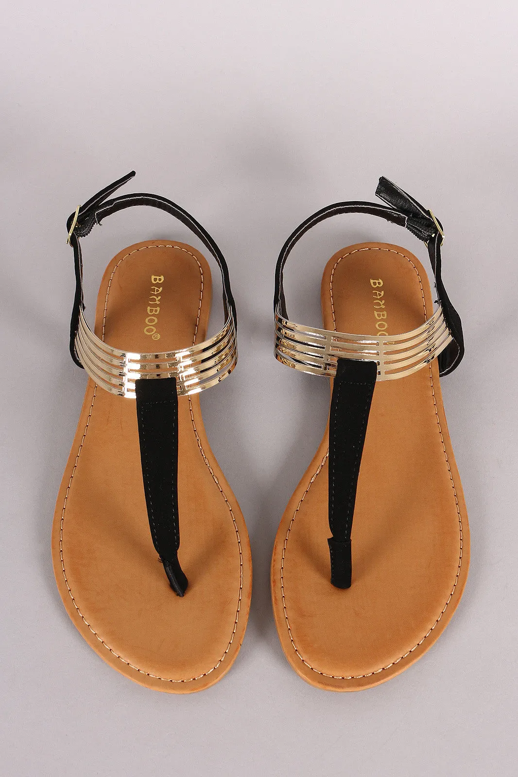 Bamboo T Strap Cuff Flat Sandal