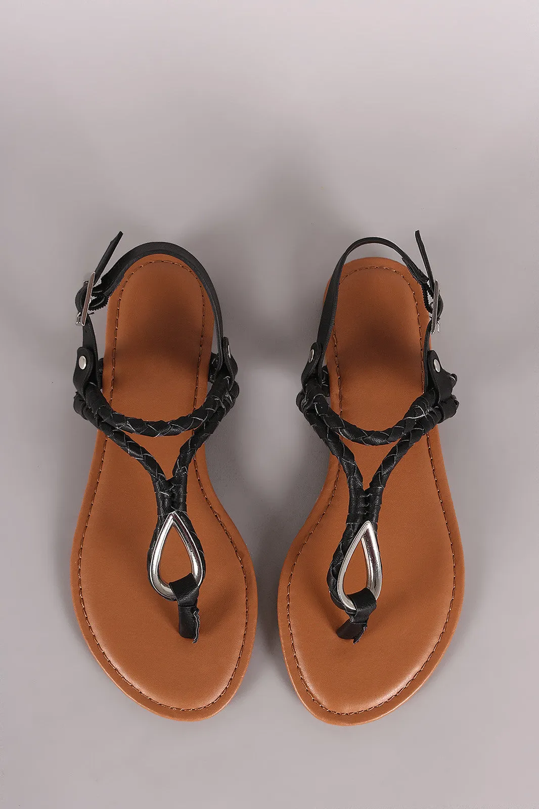 Bamboo Vegan Leather Braided T-Strap Sandal