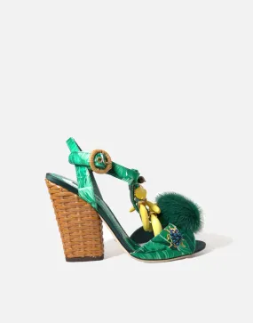 Banana Leaf Embellished T-Strap Sandals