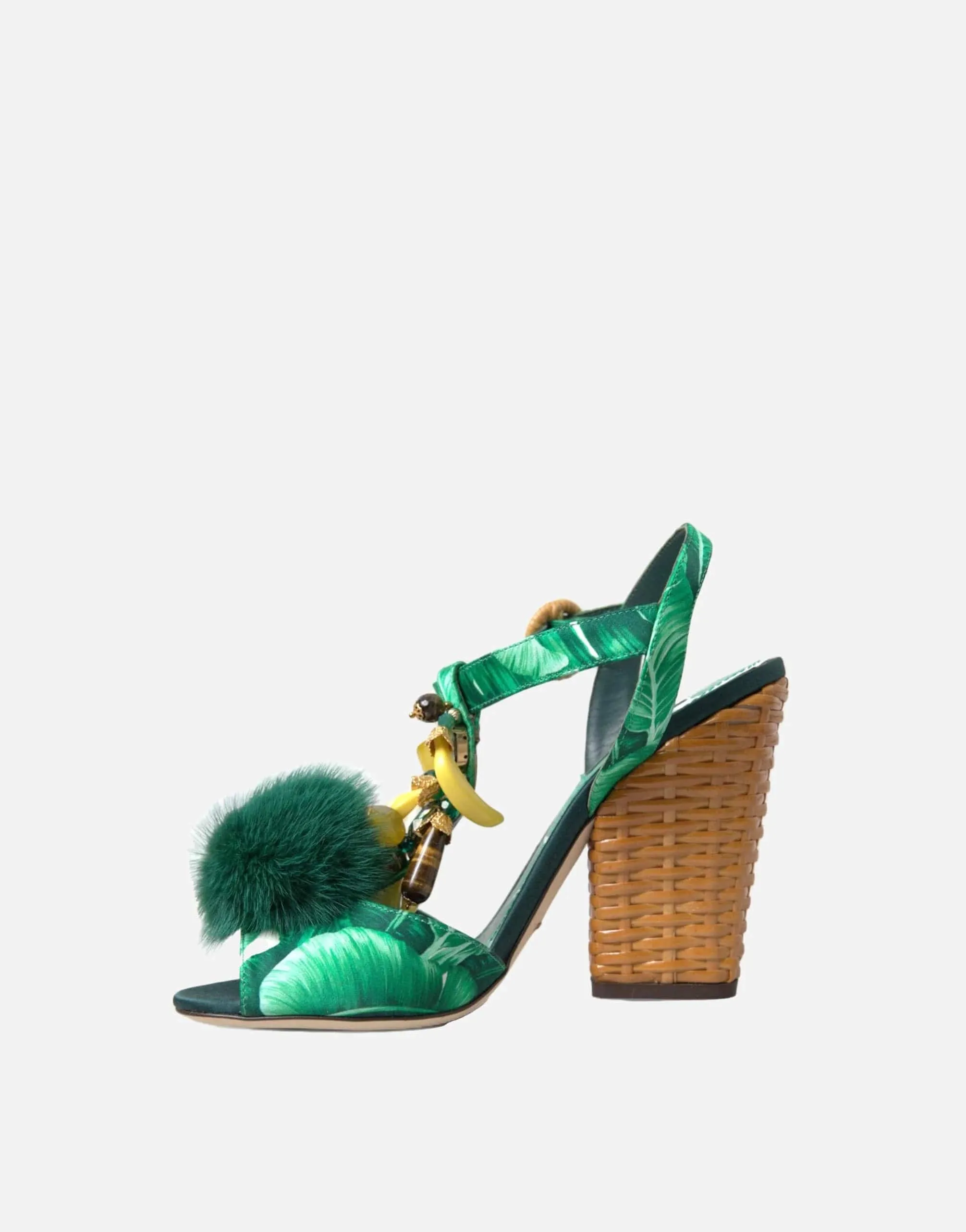 Banana Leaf Embellished T-Strap Sandals