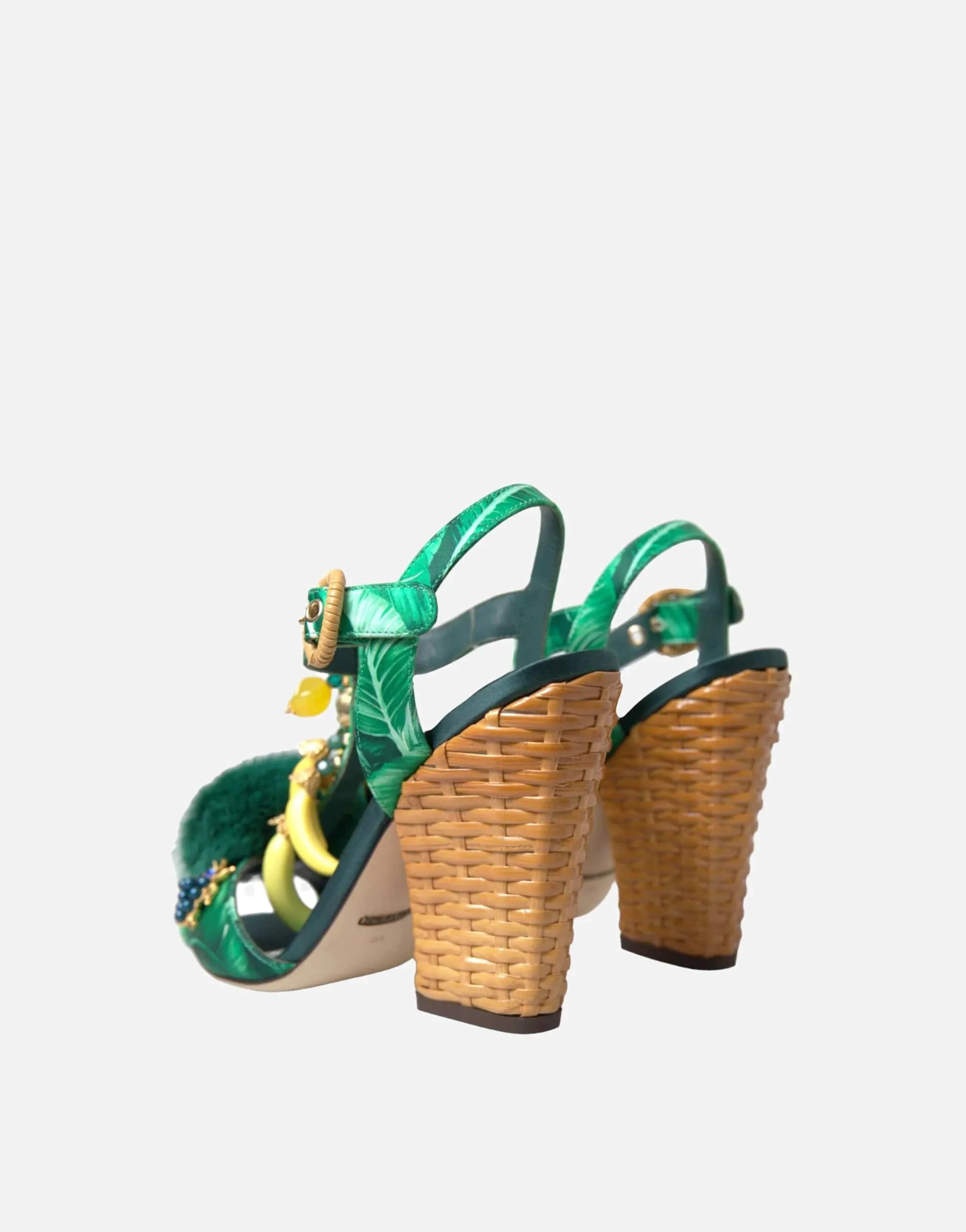 Banana Leaf Embellished T-Strap Sandals