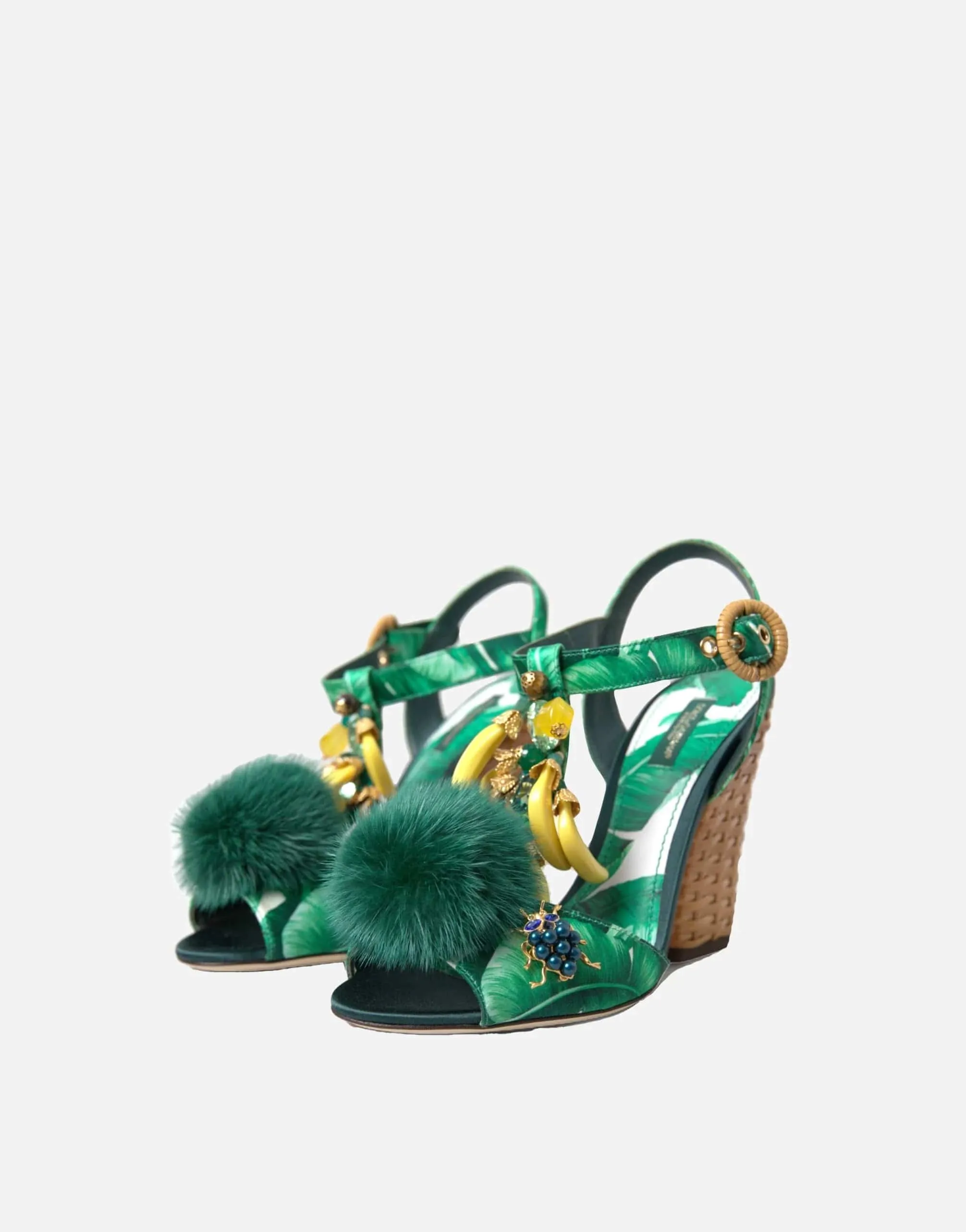 Banana Leaf Embellished T-Strap Sandals