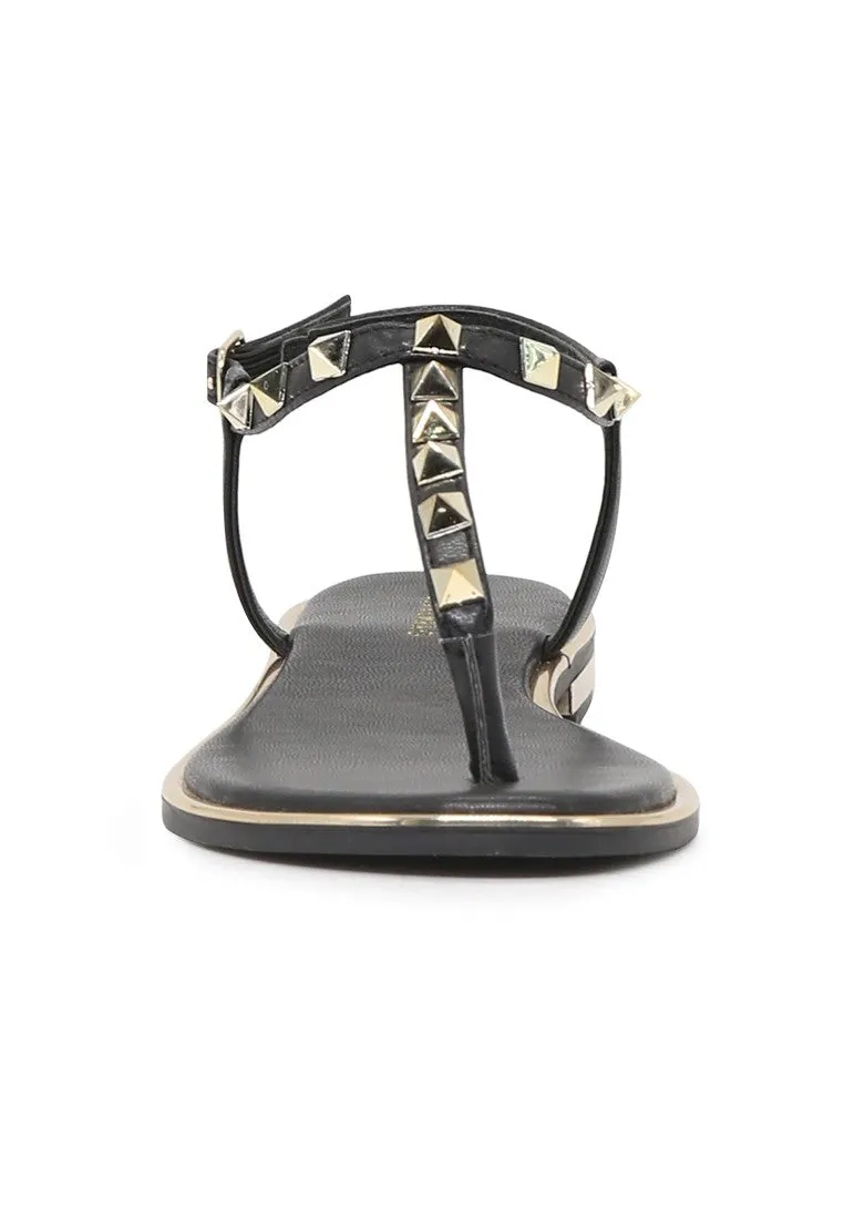 Black Flat T-strap Thong Sandals