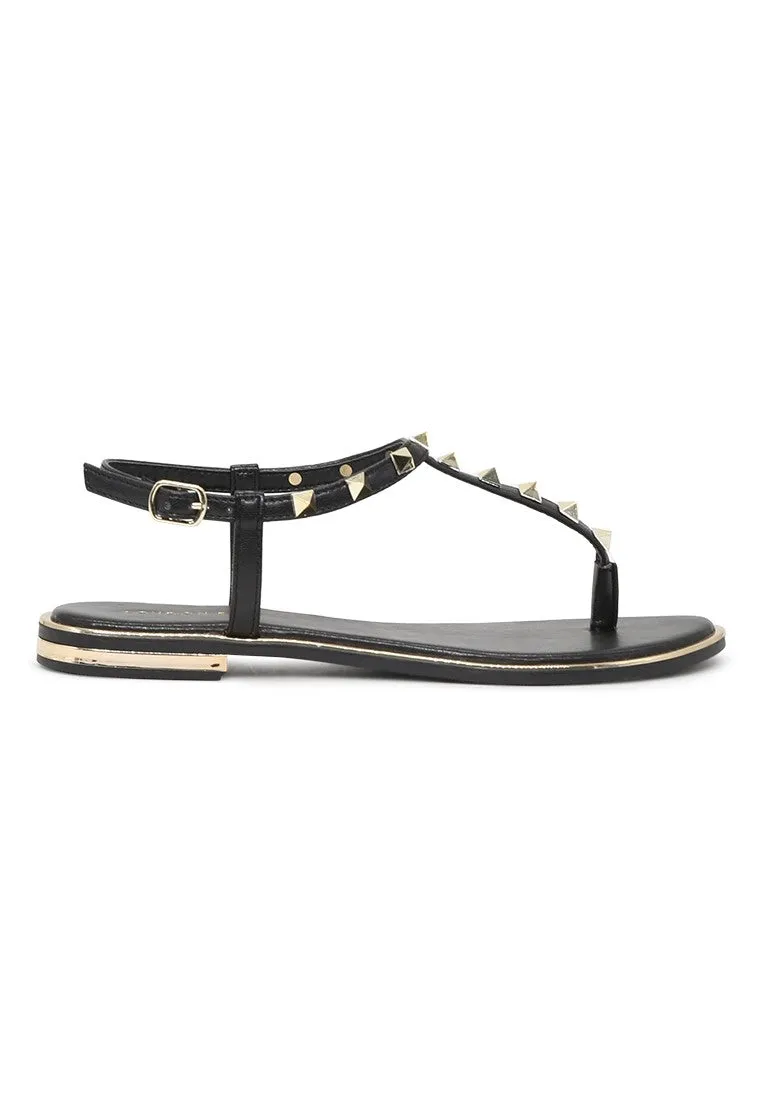 Black Flat T-strap Thong Sandals