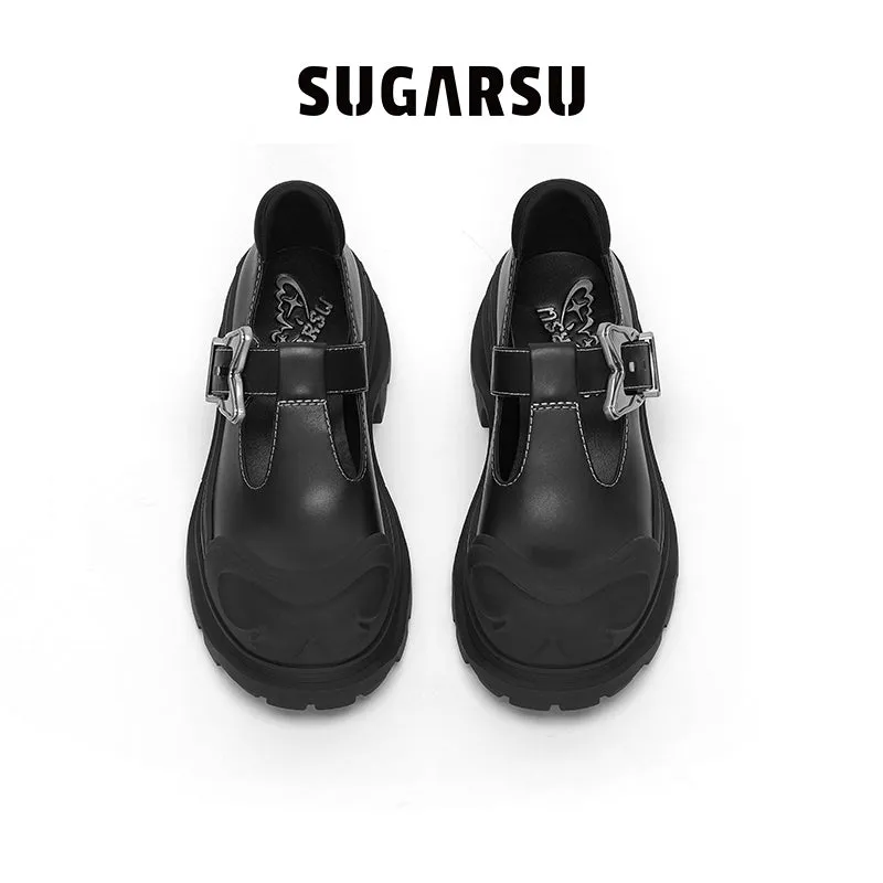 Butterfly Buckle T-Strap Mary Jane Shoes Black