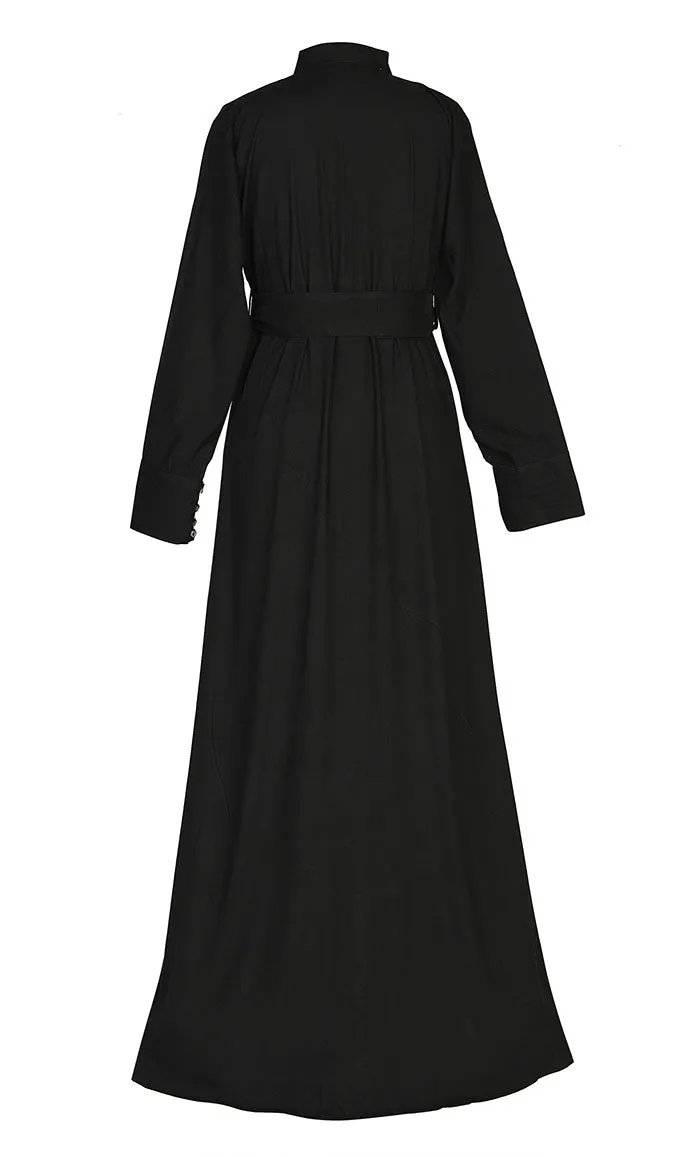 Comfort Black Rayon Stylish Abaya With Pockets And Belt