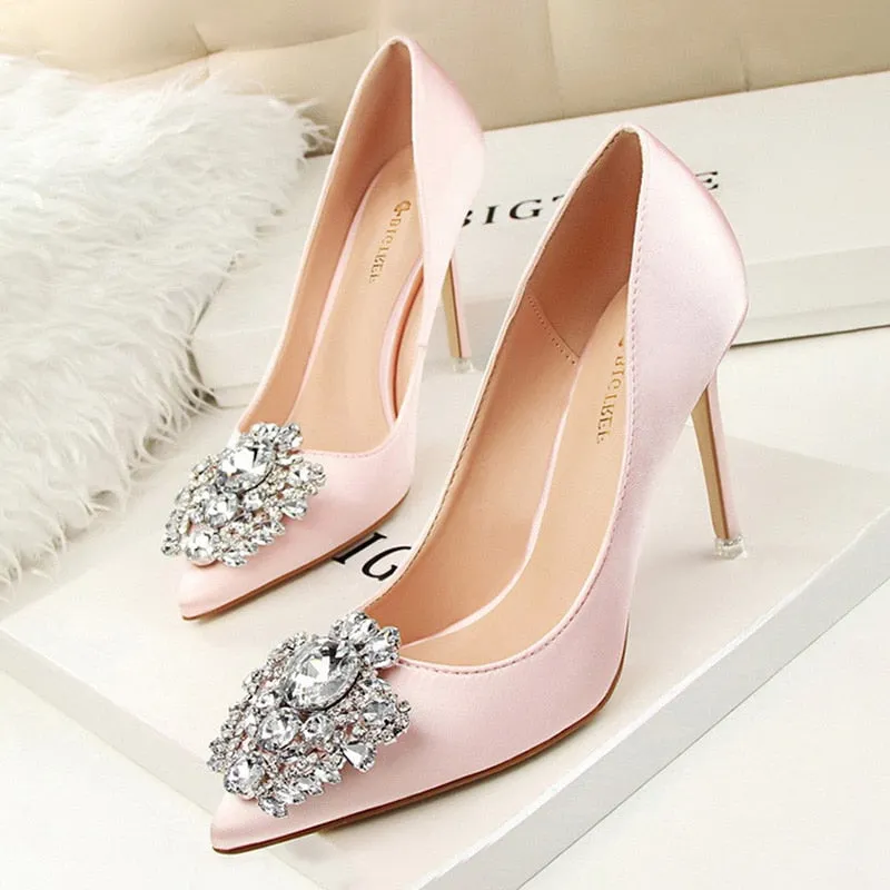 Crystal Embellished Satin Heels