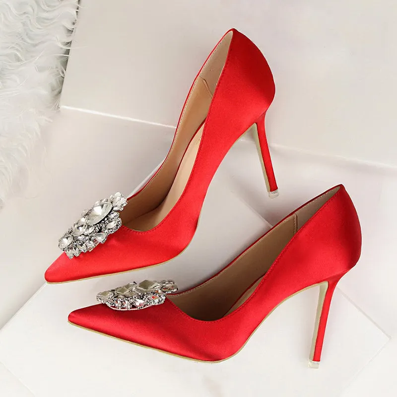 Crystal Embellished Satin Heels