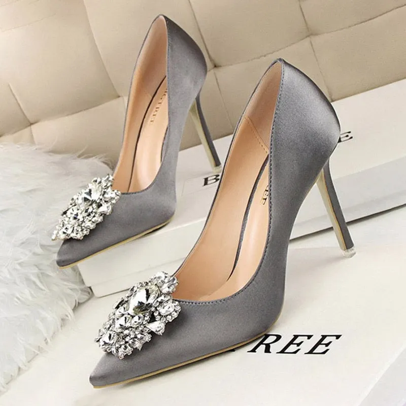 Crystal Embellished Satin Heels