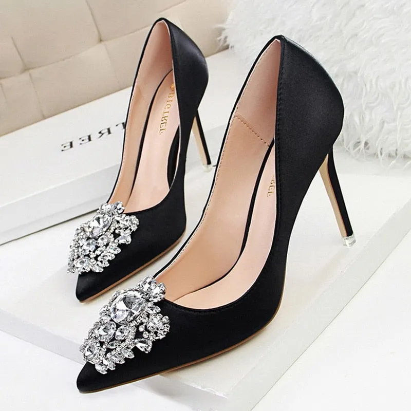 Crystal Embellished Satin Heels