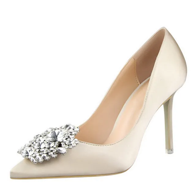 Crystal Embellished Satin Heels