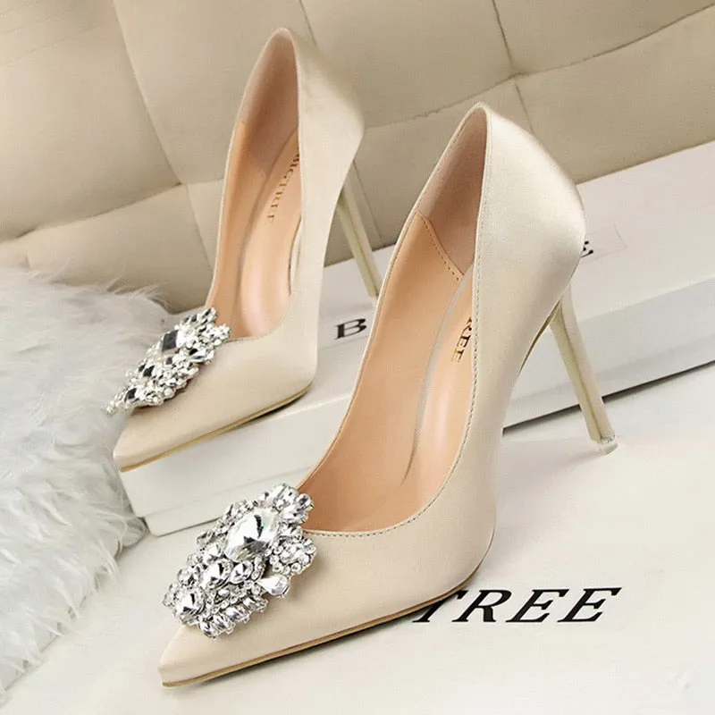 Crystal Embellished Satin Heels