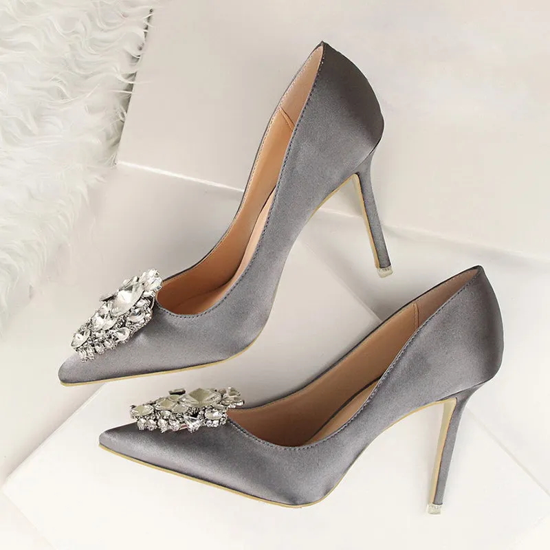 Crystal Embellished Satin Heels