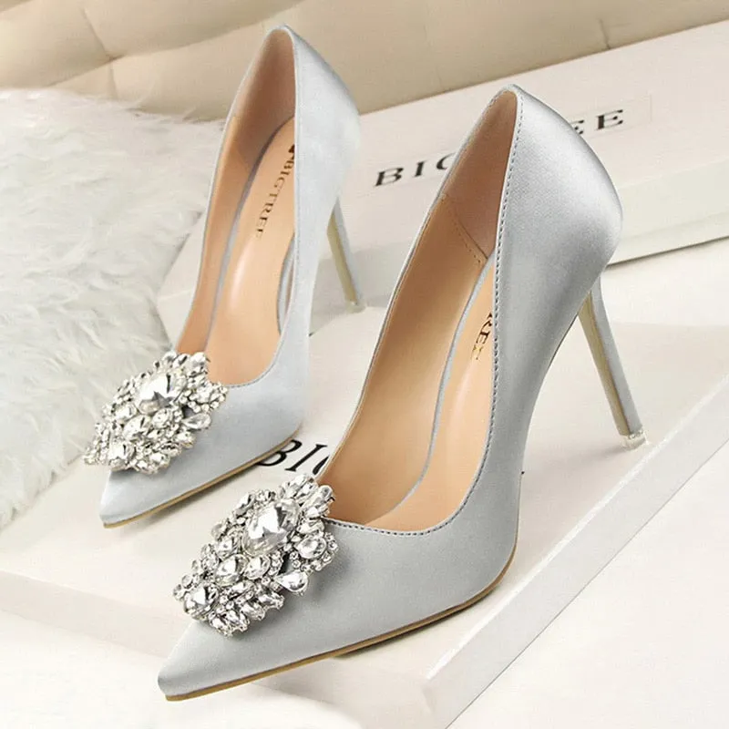 Crystal Embellished Satin Heels