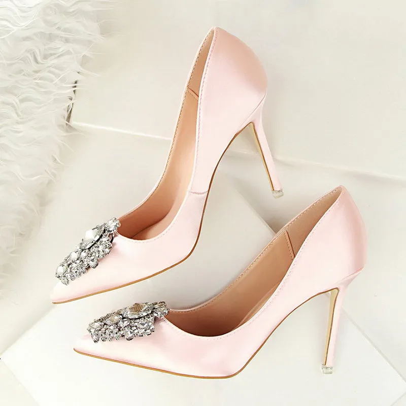 Crystal Embellished Satin Heels