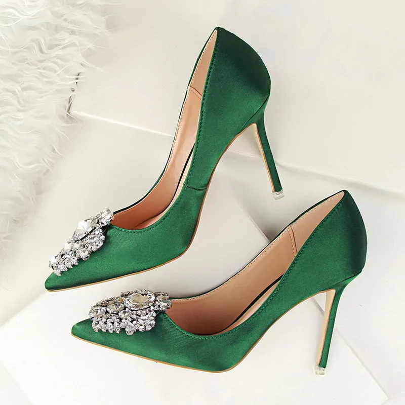 Crystal Embellished Satin Heels