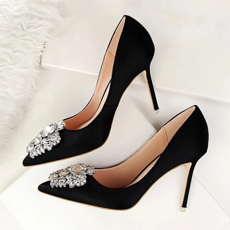 Crystal Embellished Satin Heels