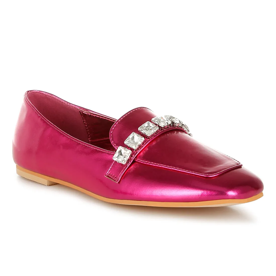 Diamante Strap Metallic Loafers