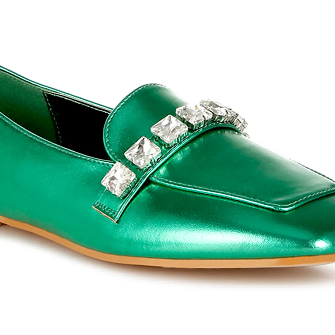 Diamante Strap Metallic Loafers