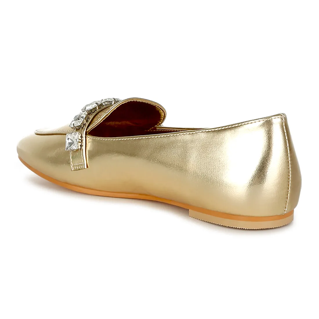 Diamante Strap Metallic Loafers