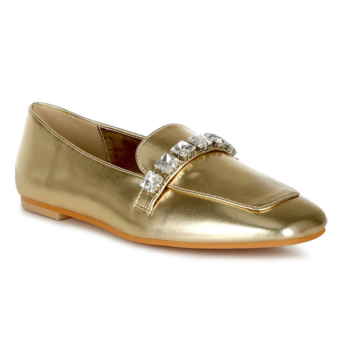 Diamante Strap Metallic Loafers