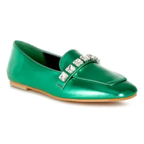 Diamante Strap Metallic Loafers