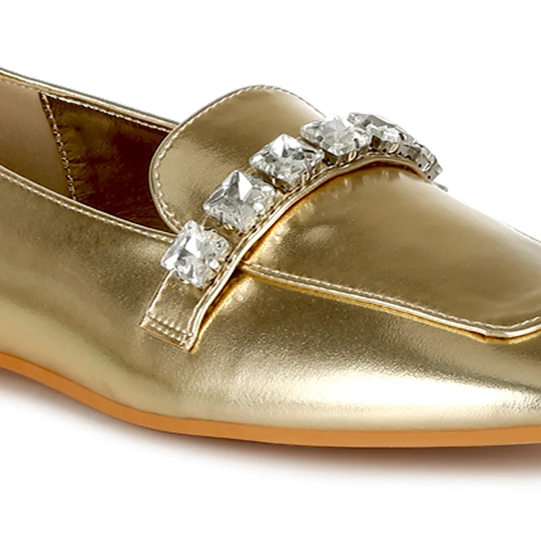 Diamante Strap Metallic Loafers