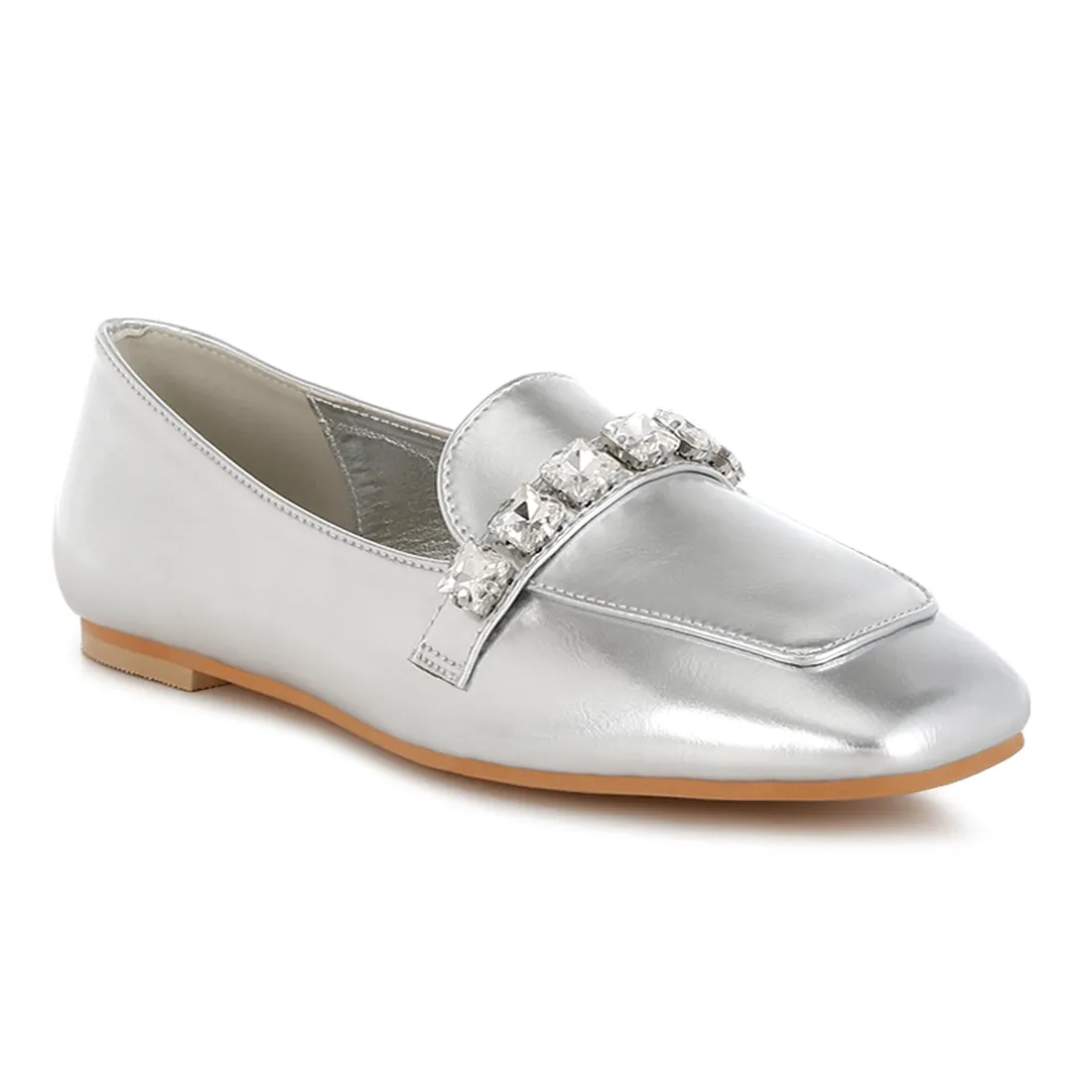 Diamante Strap Metallic Loafers