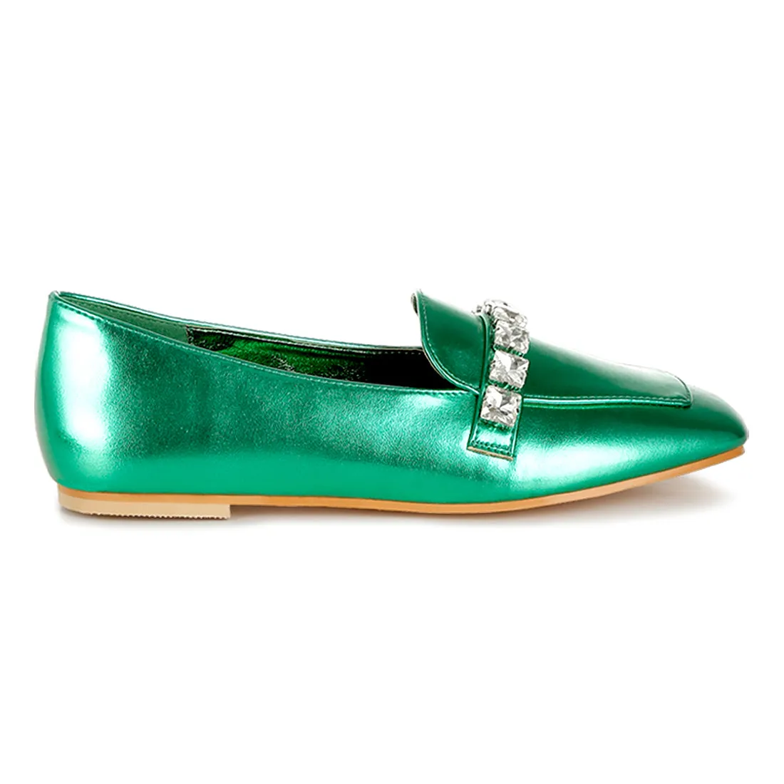 Diamante Strap Metallic Loafers