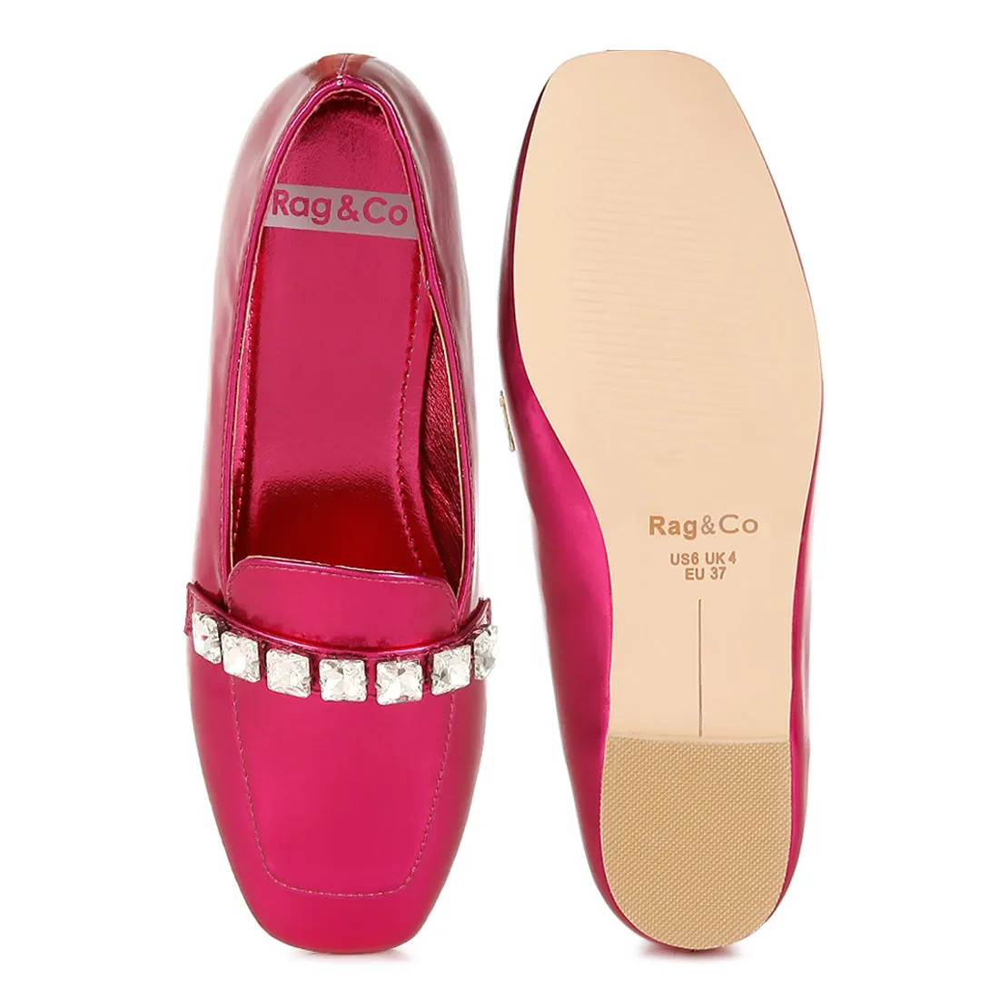 Diamante Strap Metallic Loafers