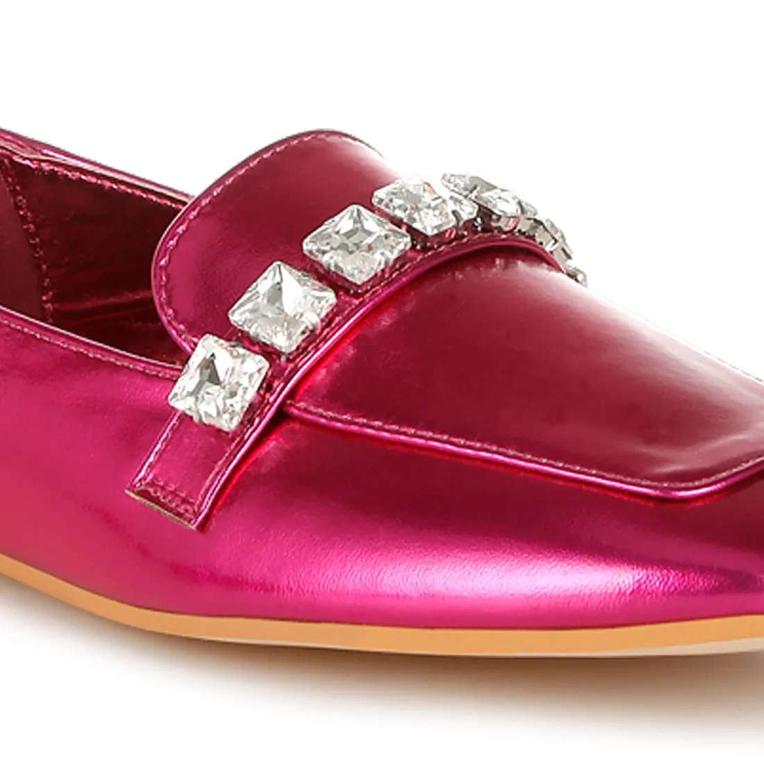 Diamante Strap Metallic Loafers