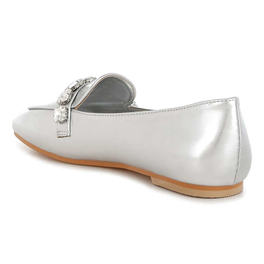 Diamante Strap Metallic Loafers