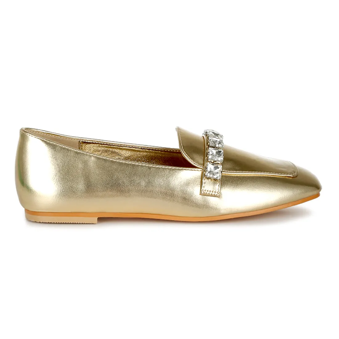 Diamante Strap Metallic Loafers