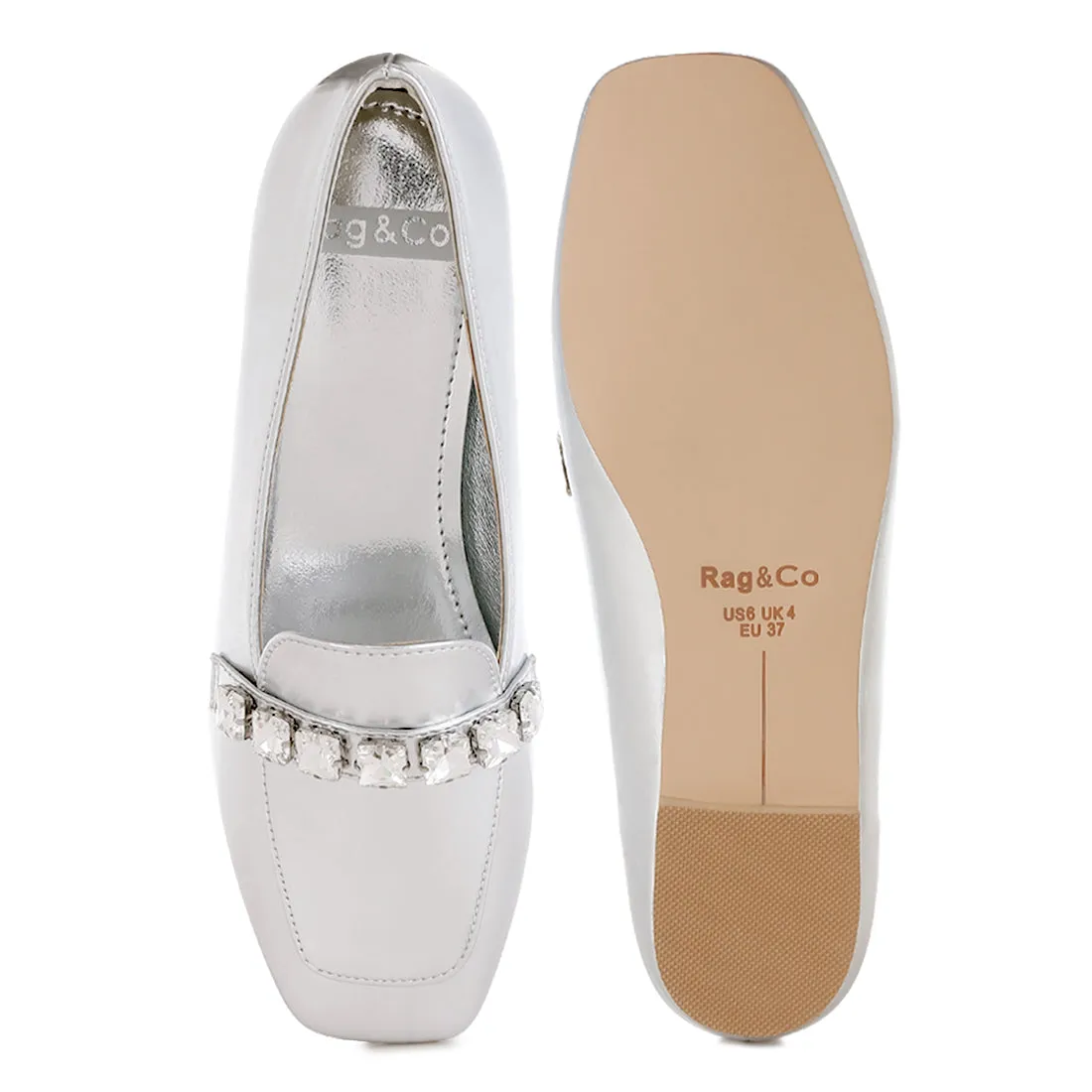 Diamante Strap Metallic Loafers