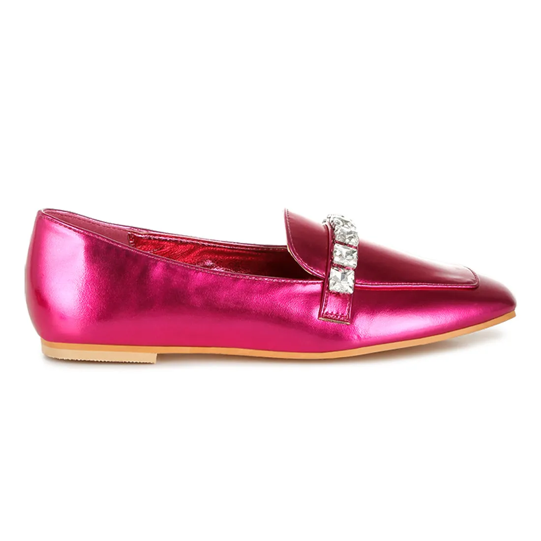 Diamante Strap Metallic Loafers