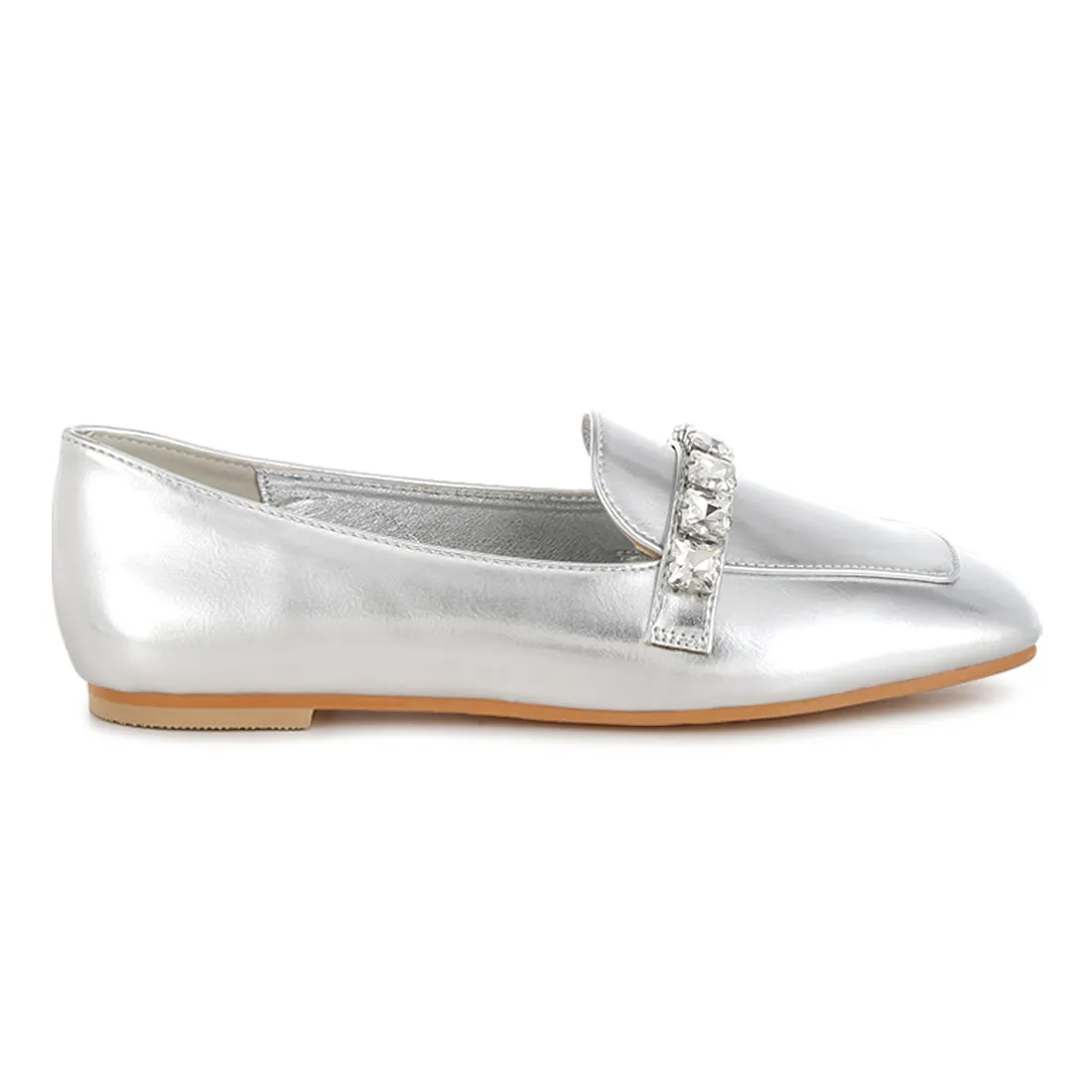 Diamante Strap Metallic Loafers