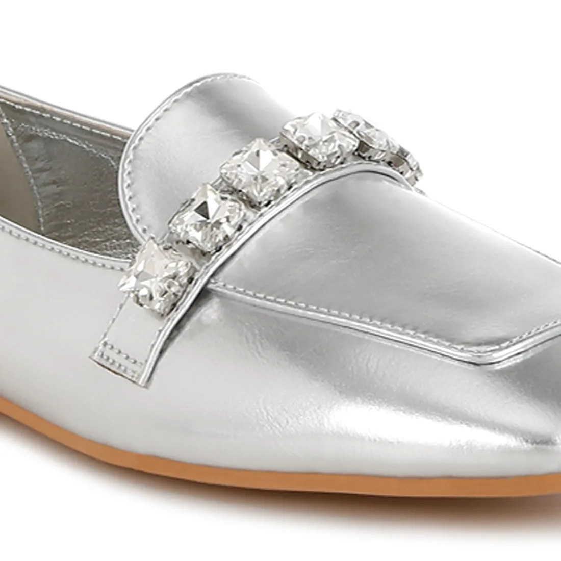 Diamante Strap Metallic Loafers