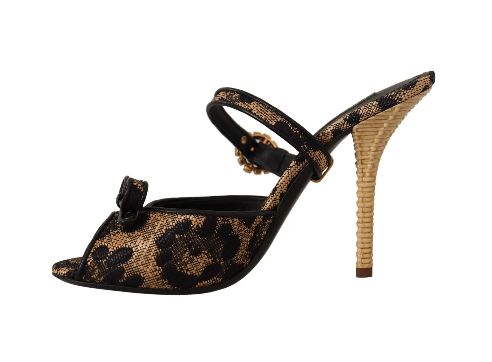 Dolce & Gabbana Multicolor Leopard Jacquard Crystal Sandals Shoes