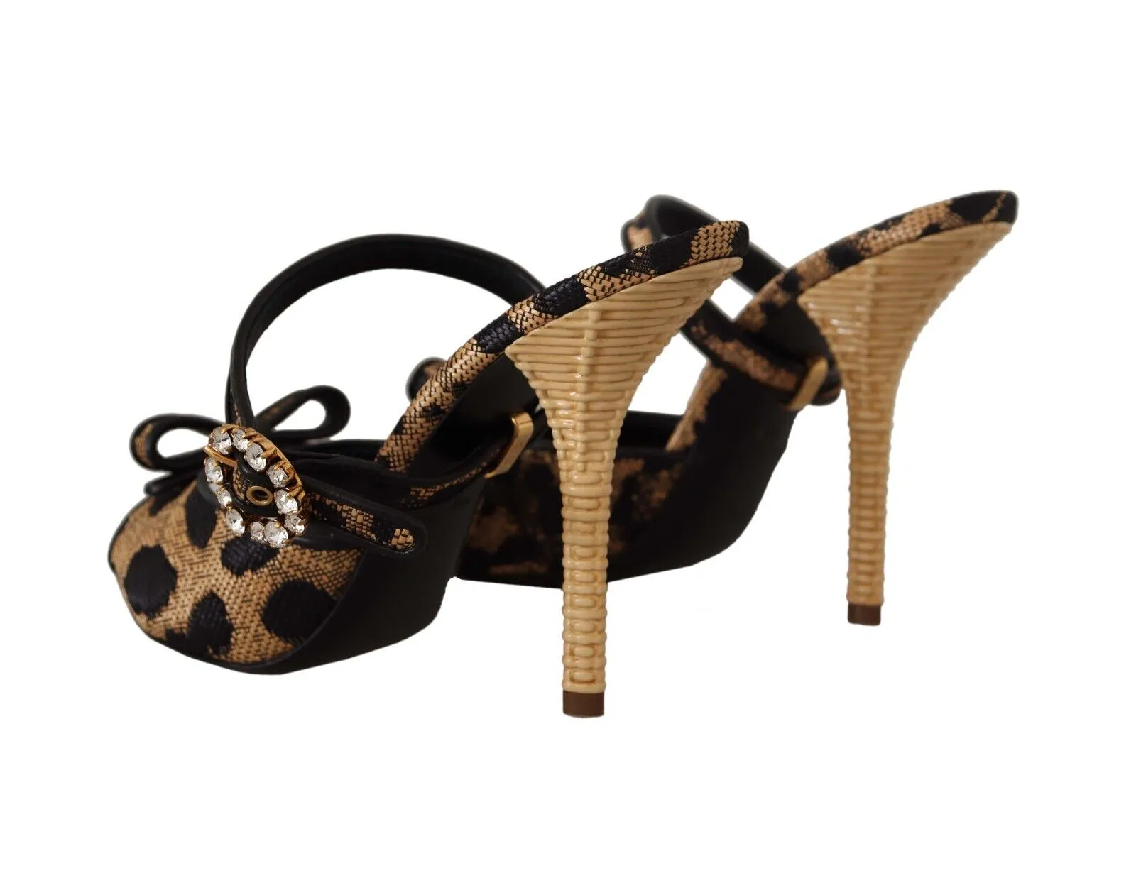 Dolce & Gabbana Multicolor Leopard Jacquard Crystal Sandals Shoes